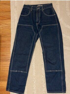 Women's Dark Blue Contrast-Stitch Denim Jeans